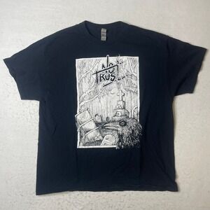 No Trust Heavy Cotton Black T Shirt Graphic Print Raven Skull Cemetery Size XL